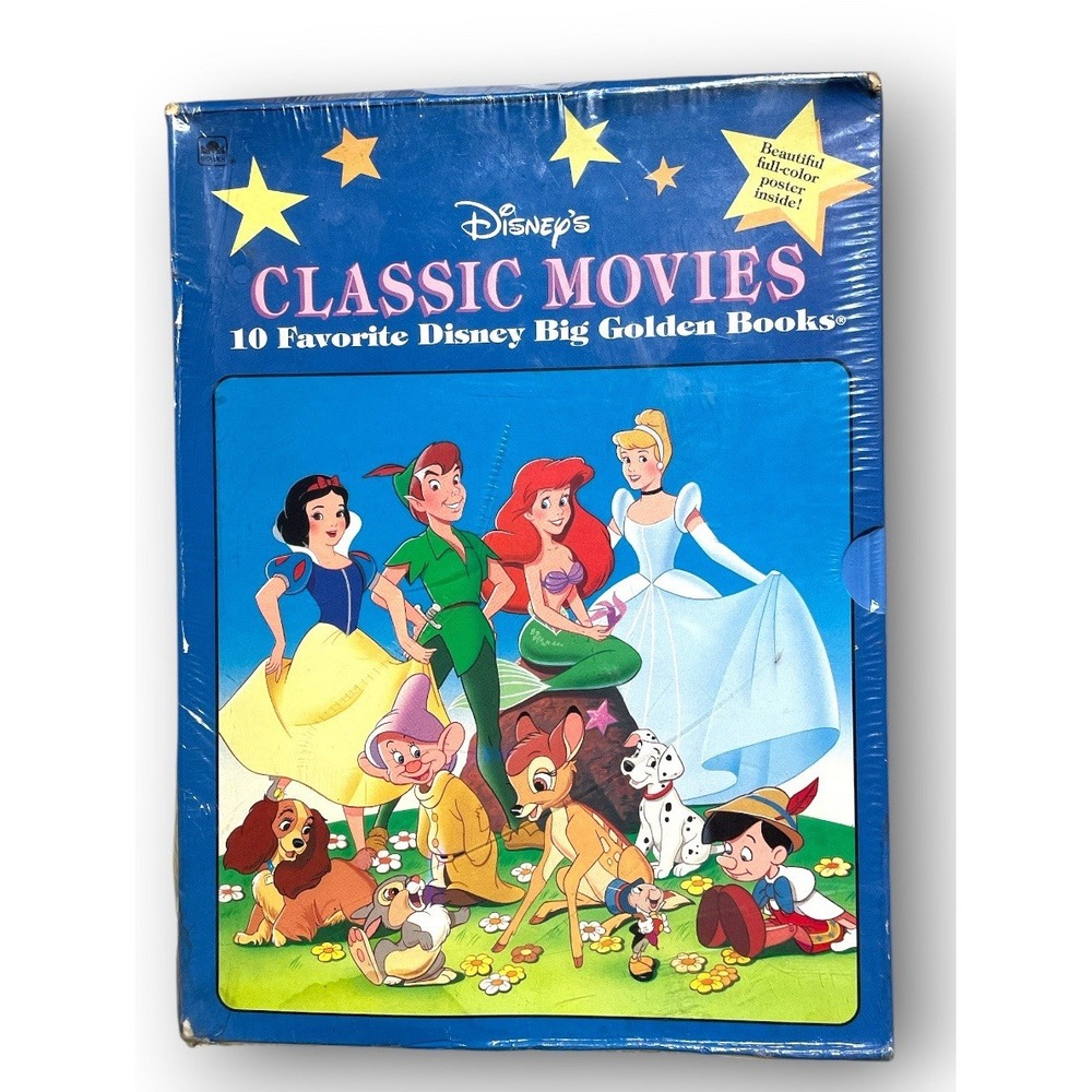 1991 Disney's Classic Movies 10 Favorite Disney Big Golden Books Set w/ Slipcase